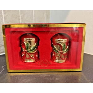 LENOX HOLIDAY NOUVEAU Salt and Pepper Shakers Christmas Gold in Box Excellent!